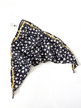 Madewell Floral Bandana Navy Yellow Cotton Scarf Boho Cottagecore Indie